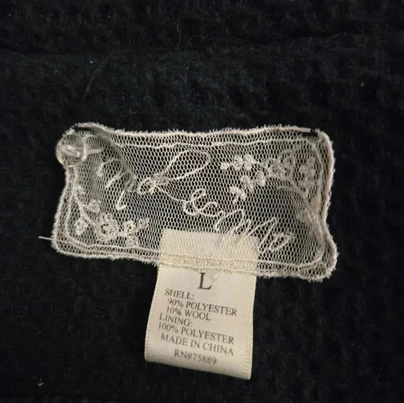 Nick & Mo Pea Coat Navy Blue Dark Academia Whimsy Goth Fringe Wool Blend Size L - Picture 7 of 10